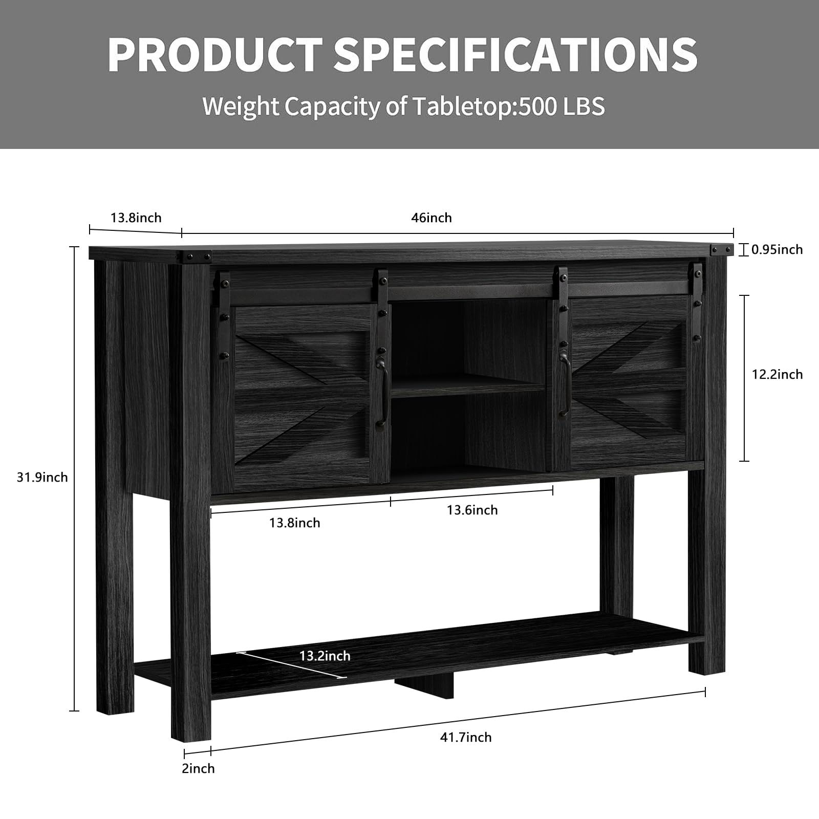 GAZHOME Entryway Table with Sliding Barn Doors, 46'' Farmhouse Console Table with Storage, Rustic Sofa Table with Adjustable Shelf & Open Shelf for Entry Way, Hallway, Living Room, Gray - WoodArtSupply