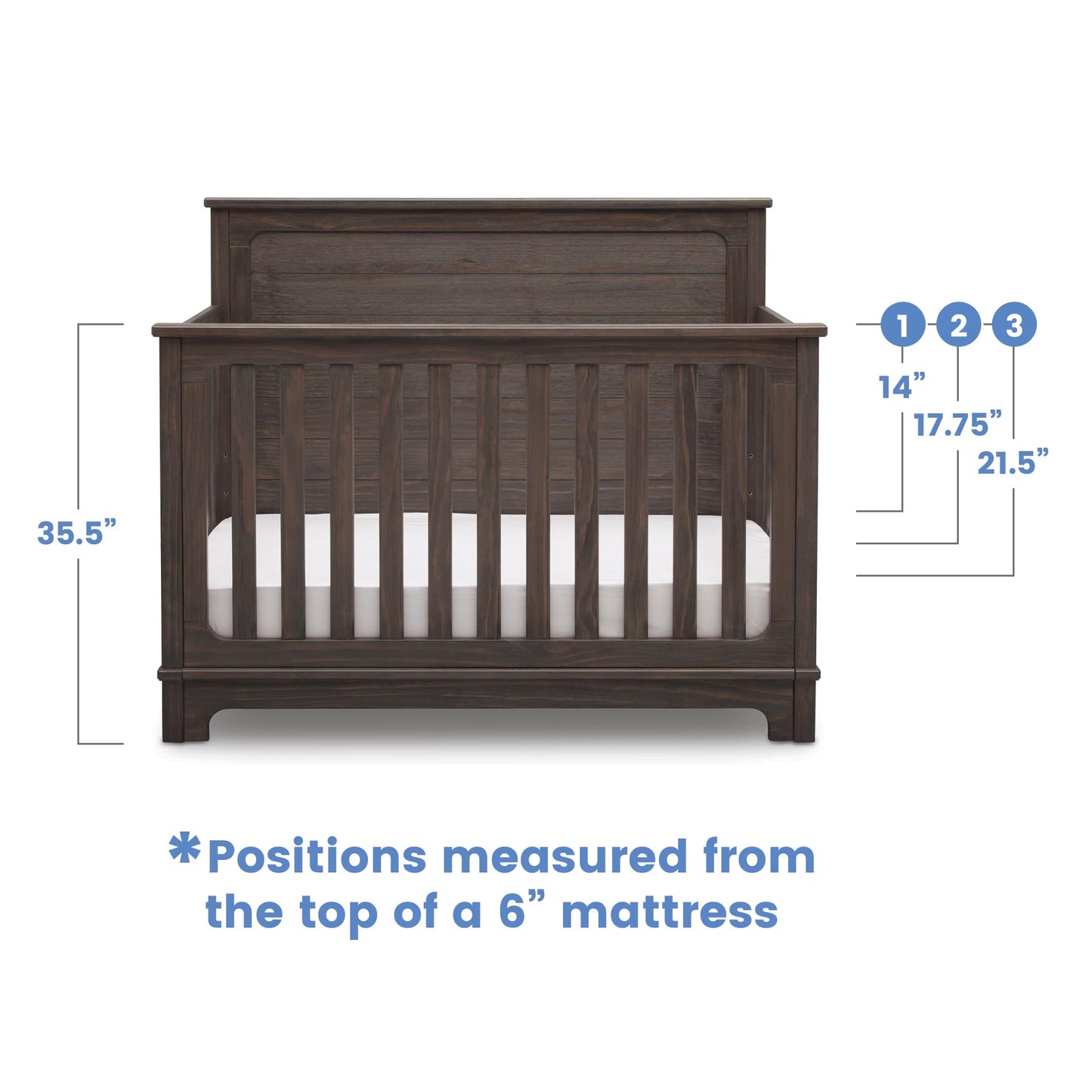 Delta Children Simmons Kids Slumbertime Monterey 4-in-1 Convertible Crib, Rustic Grey