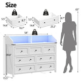 BORNOON 7 Drawer Dresser with LED Lights & Charging Station, Modern Wood Chest of Drawers for Bedroom, Wide Storage Dresser with Metal Handles & Anti-Tip Kit for Closet, Living Room, Entryway BORNOON