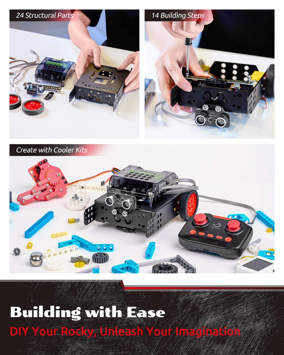 WhalesBot Rocky Coding & Remote Control Robot Kit for Kids 8-16, Modular/Scratch/Python/C Programming, Educational Engineering Science Toy Set with Multiple Sensors and Smart Controller WhalesBot