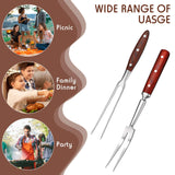 Patelai 2 Pcs Carving Meat Forks 12 in and 14 in Stainless Steel Serving Grilling Beef Forks with Wooden Handle for Kitchen Large Cooking Forged Set for Home Family Party Roast BBQ Accessories tools Patelai
