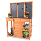 Outdoor Potting Bench,Wooden Potting Table with Metal Tabletop,Garden Work Bench with Drawer and Free Matching Storage Cabinet Shelf/Hooks for Backyard,Patio,Greenhouse (Black, 40 * 59 * 20in) Agitree