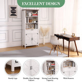 Garvee 72" Tall 6-Tier White Farmhouse Bookshelf with Doors – Display Cabinet with Drawer and Adjustable Shelves for Study, Living Room and Bedroom Garvee