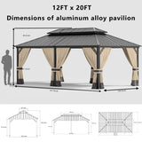 ASJMR 12x20ft Hardtop Gazebo Double Roof, outdoor pavilion with 2-layer hard top galvanized iron frame garden tent, suitable for courtyards, backyards, decks, and grass ASJMR