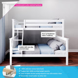 Max & Lily Bunk Bed Twin Over Full Size with Ladder, Solid Wood Platform Bed Frame with Ladder for Kids, 14" Safety Guardrails, Easy Assembly, No Box Spring Needed, White Max & Lily