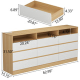 Auromie 6 Drawers Dresser, Double Modern Chest of Drawers with Power Outlet, Dresser TV Stand with Led Light Strip, Drawer Organizer for Bedroom, Living Room, Hallway (Light Walnut + White, 9 Drawer) Auromie