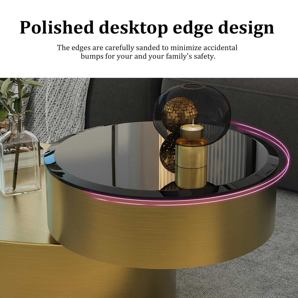 jajaplus Oval Rotating Coffee Table with Tempered Glass Top, 2-Tier Design & 360° Swivel Base, Brushed Gold Finish - Modern Center Table for Living Room, Office, Apartment jajaplus