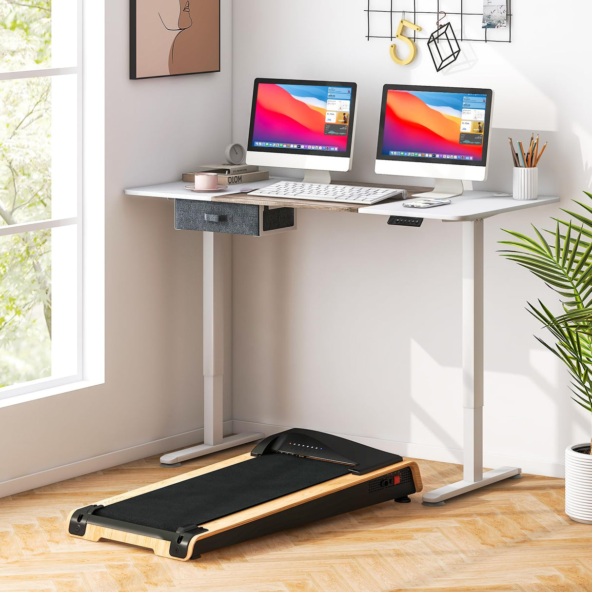 Giantex Electric Standing Desk, 55" x 28" Height Adjustable Desk with Memory Preset Controller, Storage Drawer, USB Charging Port, 2 Cable Holes, Stand Up Computer Desk for Home, Office, Gray Giantex