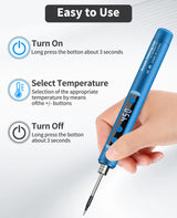 Cordless Soldering Iron Kit - 1100mAh USB Rechargeable Portable Cordless Soldering Gun - LCD Digital Adjustable Temperature Thermostatic for Home Appliance Repair, DIY Qyvorae