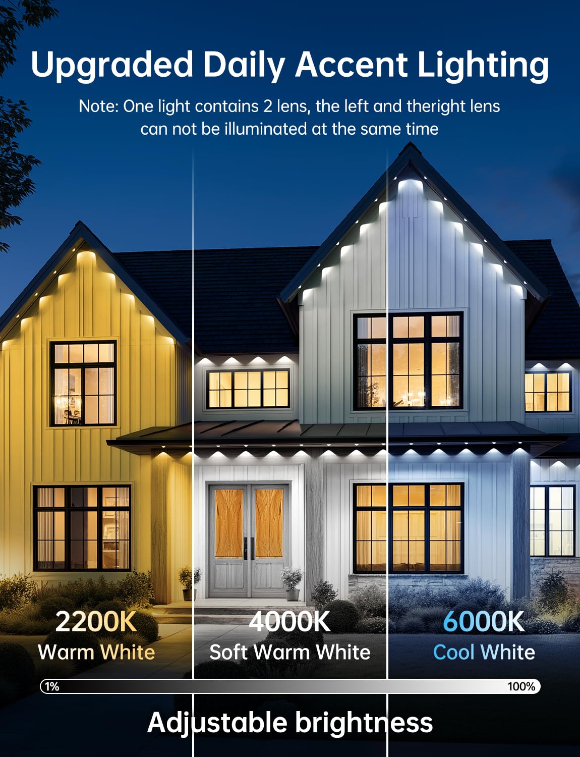 lemonlovely Permanent Outdoor Lights Pro, 100ft with 50 IC+RGBCW LED Smart Eaves Lights, Dual Lens, IP67 Waterproof Halloween Christmas Lighting for Daily and Holiday Decorations, DIY Scene Mode lemonlovely