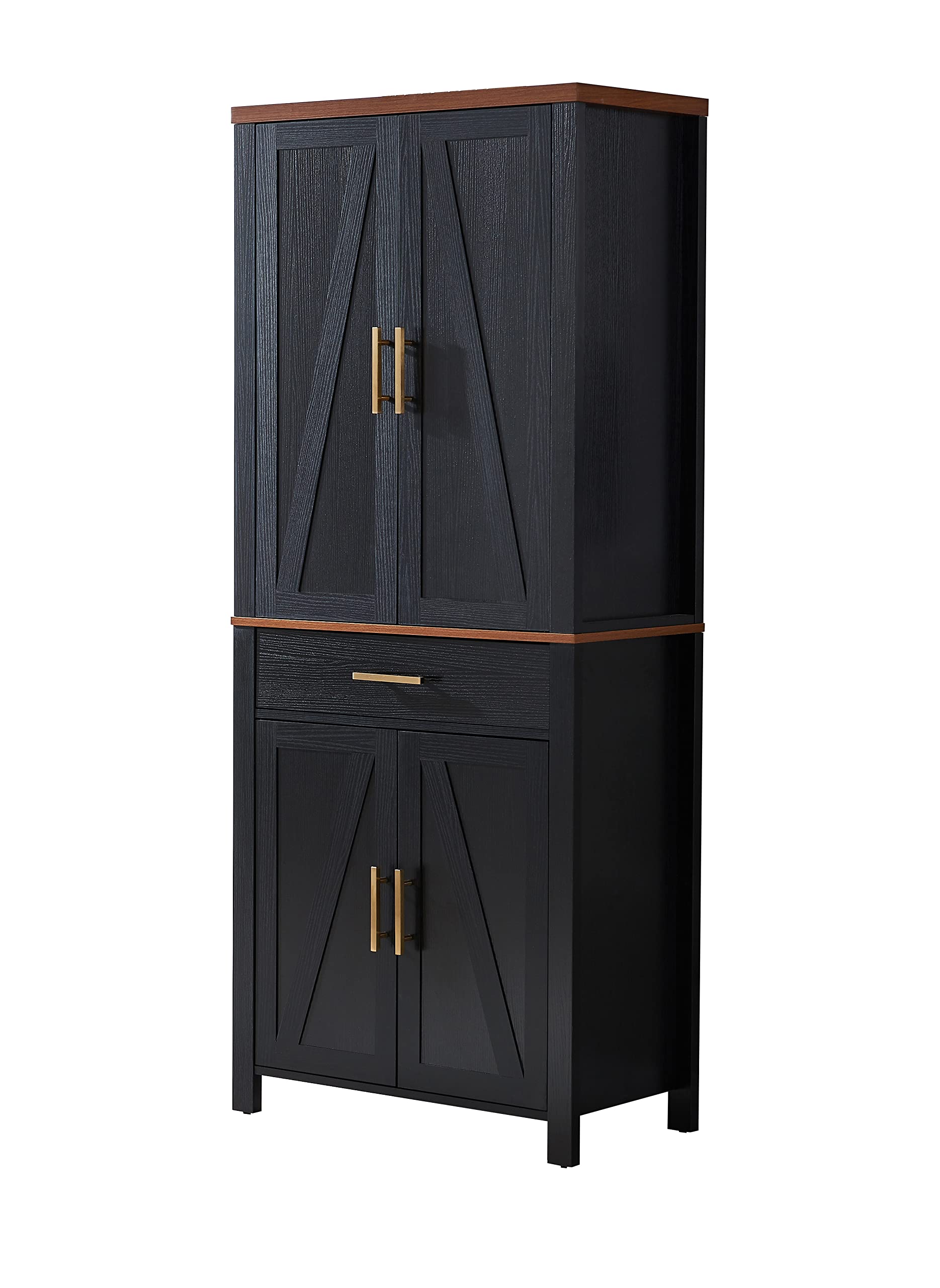 Kings Brand Furniture - 72" Freestanding Kitchen Pantry Storage Cabinet Cupboard with Doors Adjustable Shelves & Drawer, Black - WoodArtSupply