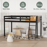 VINGLI 47'' Black Junior Low Loft Bed with Stairs - Sturdy Twin Size Frame for Kids and Teens VINGLI