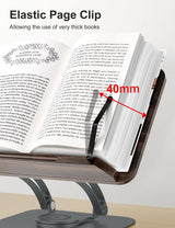 Tounee Book Stand for Reading, Adjustable Book Holder with 360° Swivel Base, Foldable Cookbook Stand Recipe Book Holder with Elastic Page Clips for Music Scores, Recipe, Tablet, Laptop-Gray tounee