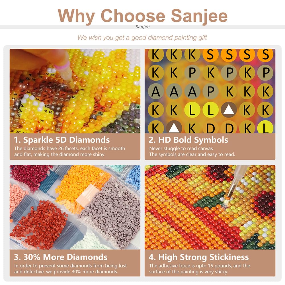 Sanjee Diamond Painting Kits for Adults, Christ Diamond Art Kits for Beginner, 5D DIY Round Full Diamond Dots Paintings for Home Wall Decoration Gift, 12x16inch Sanjee