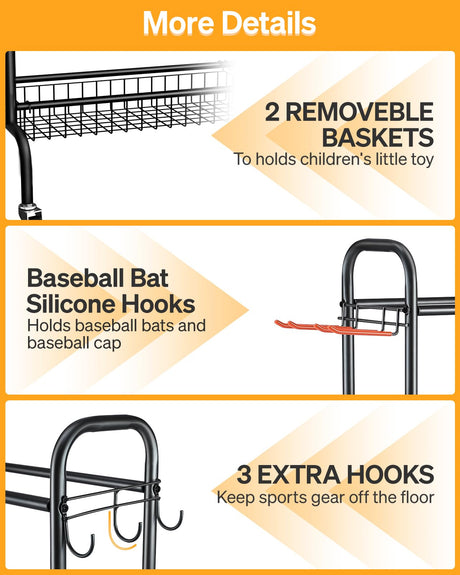 EXTCCT Basketball Rack, Outdoor Rolling Basketball Shooting Training Stand,Sports Equipment Storage with Wheels, Garage Four-Layer Ball Holder with Two Basket for Basketballs Footballs Volleyball EXTCCT