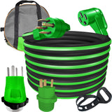 RVPLAN 25 FT 50 Amp RV/EV Extension Cord Outdoor Waterproof,4 Prong Flexible Heavy Duty STW RV Power Cord,NEMA 14-50P/R Standard Plug Suit for EV Charging and RV Trailer Campers, Black-Green,ETL RVPLAN