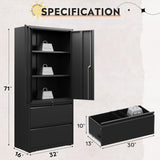 DEVAISE File Cabinet with 2 Drawers and Doors, Locking Metal Storage Cabinet with Adjustable Shelves for Home Office, Warehouse, Garage, School (Black) DEVAISE