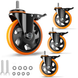 5 Inch Caster Wheels, Threaded Stem Casters Set of 4 Heavy Duty, Cart Wheels 1/2"-13 x 1 (Screw Diameter 1/2", Stem Length 1"), Safety Dual Locking Industrial Casters, Wheels for Cart, Furniture YUPEZOP