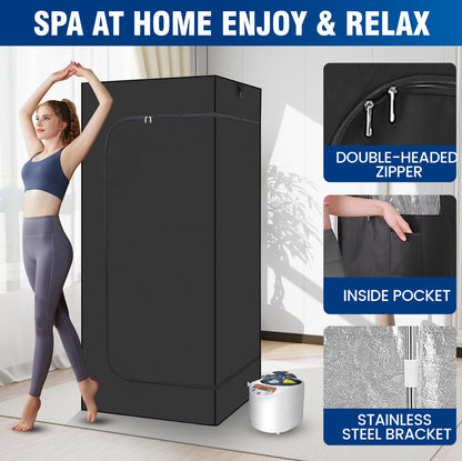 Portable Sauna for Home, Sauna Box, Home Sauna with 3 L 1100 W Steamer, Remote Control, Home Sauna Tent (Black)