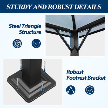 COVERONICS 10FT x 10FT Patio Polycarbonate Hardtop Gazebo with Steel Frame - Outdoor Translucent Roof Gazebo with Breathable Netting & Shaded Curtains for Porch, Lawn, Garden, Backyard, Pools - WoodArtSupply