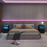 Gadroad LED Nightstand with Charging Station, Bedside Table with 3 Drawers and LED Lights, End Table Sofa Couch Side Table with Pull-Out Shelf, Black Gadroad