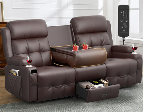 Recliner Sofa, Massage Reclining Sofa 3 Seater Sets Heavy Weight Capacity, RV Loveseat Couch Clearance with Flip Back Console, Storage, Cup Holders, Wall Hugger Reclining Couch for Living Room Aotolo