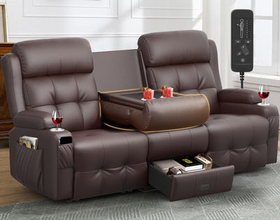 Recliner Sofa, Massage Reclining Sofa 3 Seater Sets Heavy Weight Capacity, RV Loveseat Couch Clearance with Flip Back Console, Storage, Cup Holders, Wall Hugger Reclining Couch for Living Room