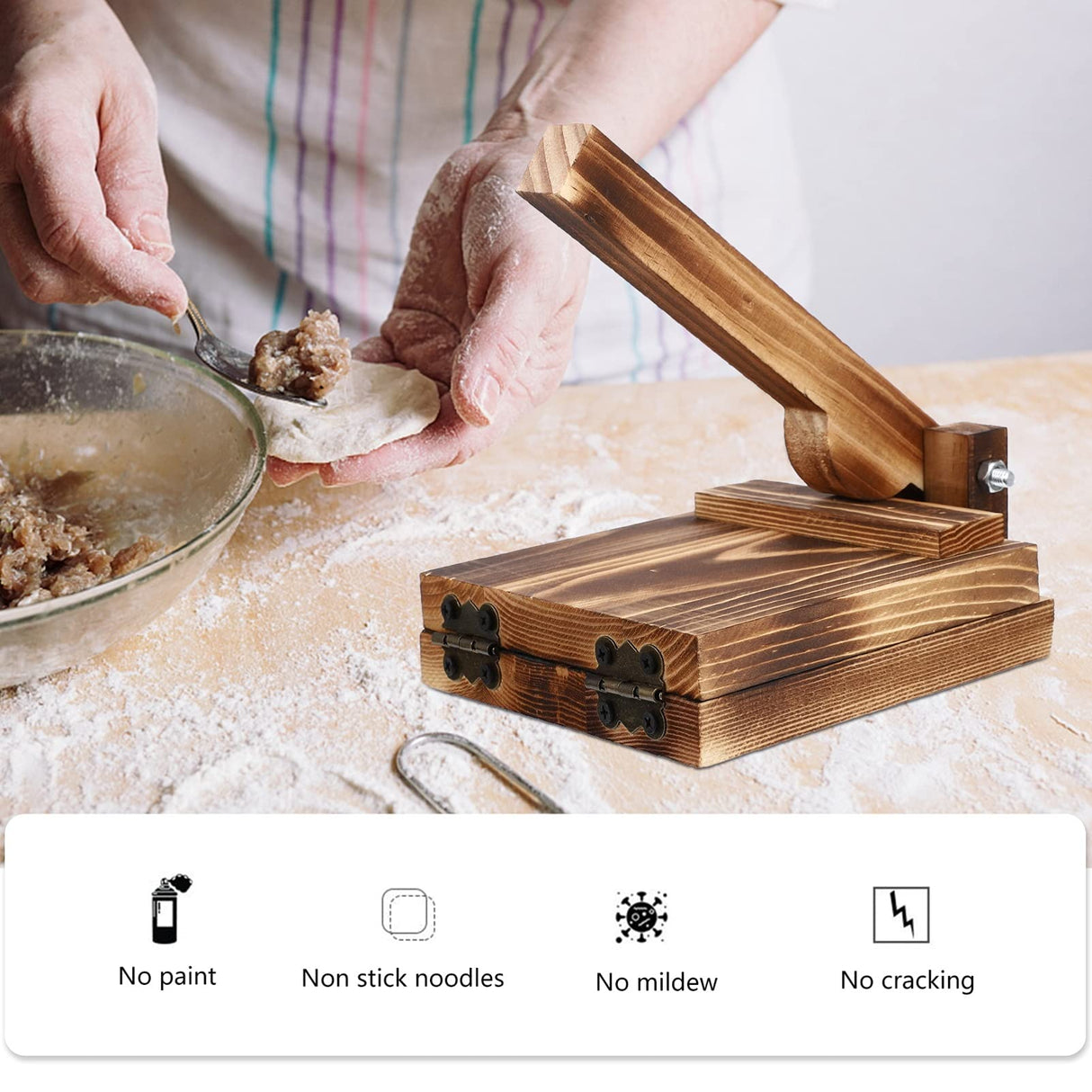 Luxshiny Wooden Tortilla Press Wood Dough Dumpling Presser Dumpling Skin Maker Ravioli Mold Dumpling Wrappers Presser Pizza Dough Pastry Press Tool for Kitchen Gadget Luxshiny