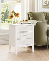 Apetaccat Fluted Nightstand, Farmhouse Night Stand with 3 Drawers, Mid Century Modern Side Accent Table,Bedside End Table for Bedroom, Living Room, White Apetaccat
