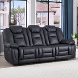 EBELLO Faux Leather Manual Reclining Sofa, 3 Seat Recliner Sofa Chair with Overstuffed Armrest and Backrest, Couch Furniture for Home Theater Living Room, Meeting Room, Black (3 Seat Sofa) EBELLO