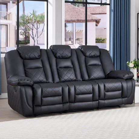 EBELLO Faux Leather Manual Reclining Sofa, 3 Seat Recliner Sofa Chair with Overstuffed Armrest and Backrest, Couch Furniture for Home Theater Living Room, Meeting Room, Black (3 Seat Sofa) EBELLO