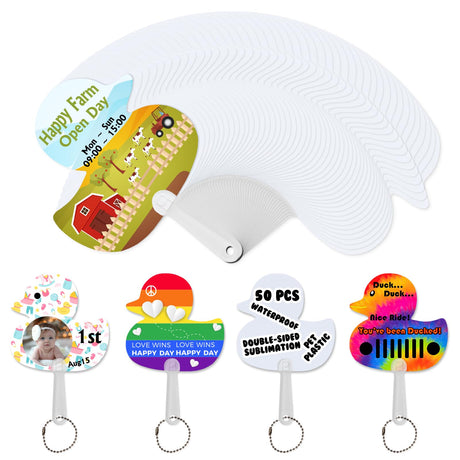 InfiniteSub -151pcs Mini Sublimation Handheld Fans Keychain Set - Duck, DIY Custom Blank Double-Sided Plastic Hand held Fans for Bible Story Wedding Favors School Graduation Birthday Party Souvenirs Generic