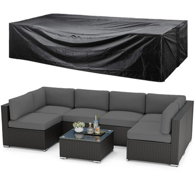 SUNCROWN 7-Piece Outdoor Patio Furniture Sofa Set All-Weather Wicker Sectional Conversation Set with Modern Glass Coffee Table, Cushions and A Waterproof Cover (Grey)