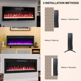 36 Inch Ultra-Thin Electric Fireplace, Recessed and Wall Mounted Fireplace, LED Light Heater with Remote Control, Tempered Glass Front Electric Fireplace with Multi Color Flame & Emberbed (36 inch) FTOPBTB