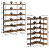 Rolanstar Bookshelf 6 Tier with 4 Hooks, Reversible Corner Bookshelf, 69" Industrial Wooden Bookcase with Open Shelves and Metal Frame for Living Room, Bedroom, Home Office, Rustic Brown Rolanstar