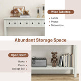 Giantex Narrow Console Table with Storage - 60" Long Sofa Side Table w/ 4 Drawers & Open Shelf, Solid Wood Legs, Rectangular Entry Table, Retro Entryway Table for Living Room Hallway, Foyer (White) Giantex