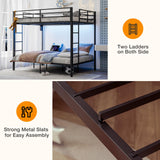 IKIFLY Full Over Full Bunk Beds with LED Lights and Charging Station, Heavy Duty Metal Full Size Bunk Bed Frame, Safety Guardrail & 2 Ladders, Space-Saving Design, No Box Spring Needed, Black IKIFLY