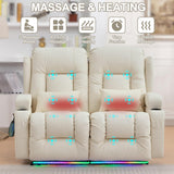 TUNYI Power Loveseat Recliner Sofa - Home Theater Seating with Massage & Heat Faux Leather RV Recliner Loveseat Sofa with USB/Cup Holder/Side Pocket/LED Light/Pillow (Cream White) TUNYI