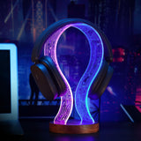 Lampeez Headphone Stand Headset Holder with Blue Pink LED Night Light Walnut Wood for Gamers, Music Lovers Gift Idea Lampeez