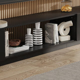 WOODTIME 109.4" W TV Stand for TVs up to 85 Inches, Extra Long Entertainment Center with 2 Large Drawers & Open Shelfs, Modern Wooden Media Console Cabinet for Living Room, Black WOODTIME