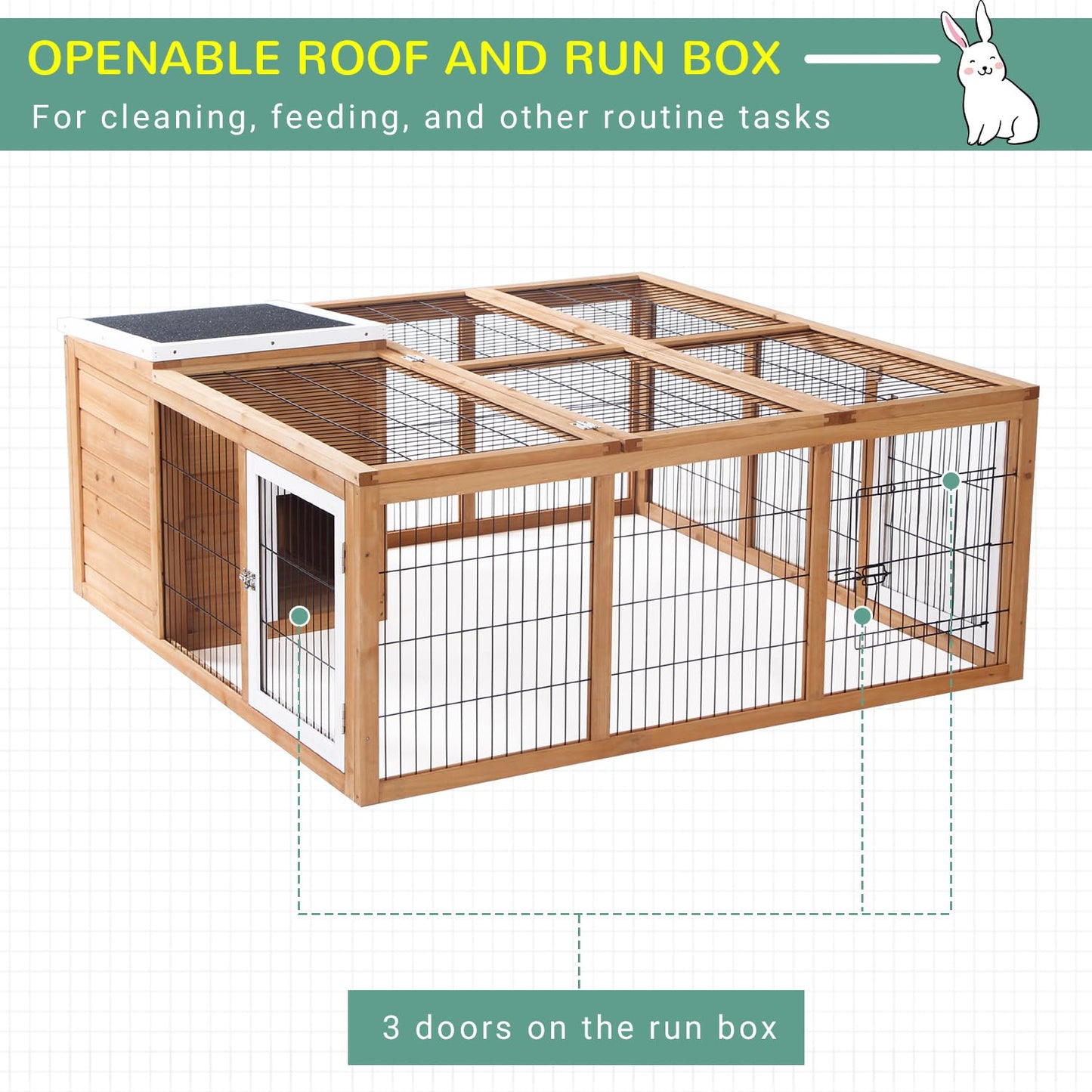 PawHut Rabbit Hutch Bunny Cage with Openable Main House, Indoor Outdoor Waterproof Rabbit House, Guinea Pig Cage for Small Animals with Three Ventilation Doors, Natural - WoodArtSupply