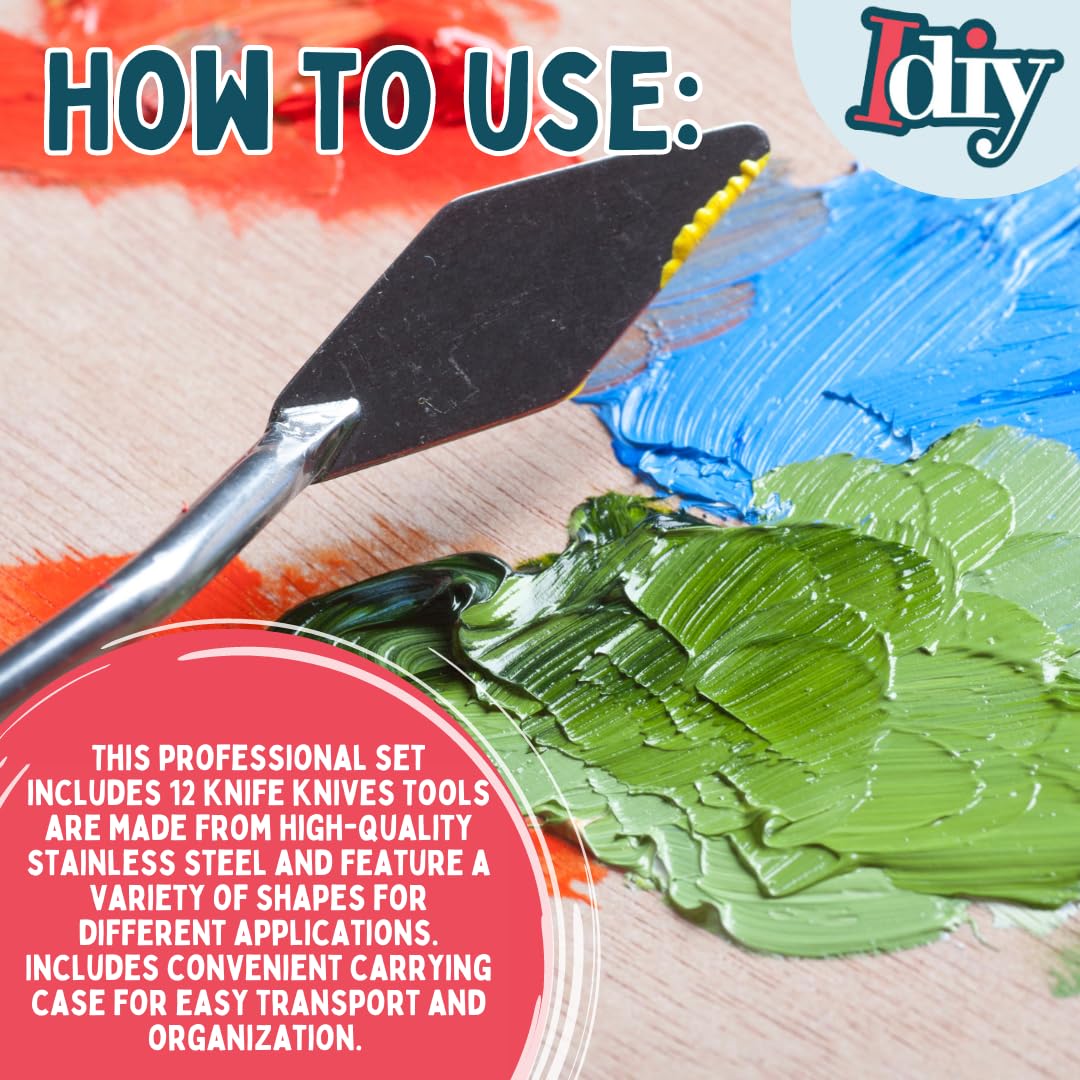 Palette Painting Knife Set 12 Pack with Carrying Case- Stainless Steel Art Paint Knives Sculpt Pro