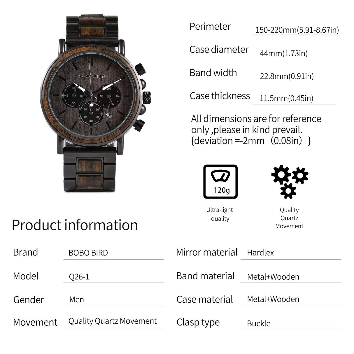2win Mens Wooden Watches Luxury Stainless Steel Wood Watch for Men Chronograph Quartz Watches 2win