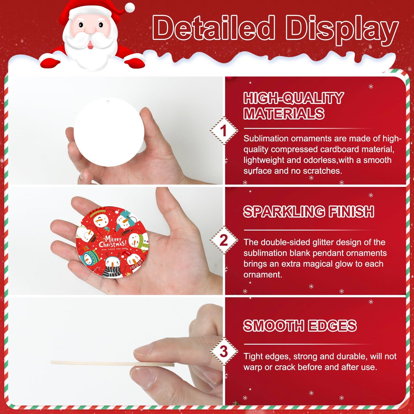 Sublimation Ornament Blanks 20 PCS Double Sided Personalized Christmas Ornaments with Red String Christmas Ornaments Sublimation for Halloween Xmas Tree Decor & DIY Handmade Crafts