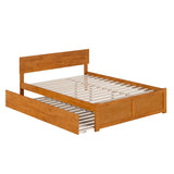 AFI Orlando Queen Solid Wood Platform Bed with Footboard & Twin XL Trundle in Light Toffee AFI