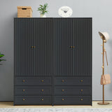 LEVNARY Wardrobe Armoire Closet, 2-Door Wardrobe Cabinet with 3-Drawer and Hanging Rod, Modern Bedroom Armoire Clothing Organizer Freestanding Closet (Black) LEVNARY