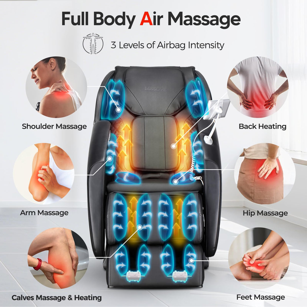 BOSSCARE 2025 Massage Chair Full Body, AI APP Control Shiatsu Zero Gravity Massage Chair with Foot Roller, Back Calf Heated, Bluetooth Speaker, Relaxing Massaging Recliner for Friend Family BOSSCARE