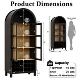BREEZEHEAT 70" Tall Bar Cabinet, Arched Cabinet with Glass Doors, Farmhouse Whiskey Station with Wine Rack and Glasses Holder, Liquor Bar Cabinet for Home Kitchen Living Dining Room, Black BREEZEHEAT