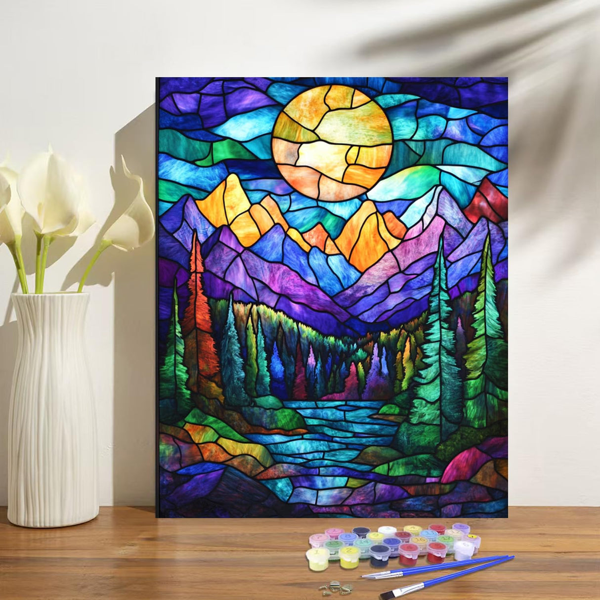 obterie Mountains Paint by Numbers Kit for Adults Beginner Sun Oil Painting Kit Adult Paint by Number Kits on Canvas DIY Painting for Beginners Art by Numbers for Gifts Home Wall Decor 16x20 Inch obterie