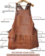Leather Hubb 8-Pocket Leather Tool Apron Electrician Apron, Carpenter Apron, Tool Pouch, Apron for Welding, Blacksmith, Woodworking, BBQ Apron | Heat & Flame Resistant | Adjustable 33” to 54” Leather Hubb